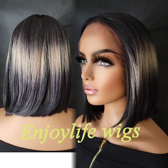 black ash blonde splash bob lace wig - Picture 2 of 3